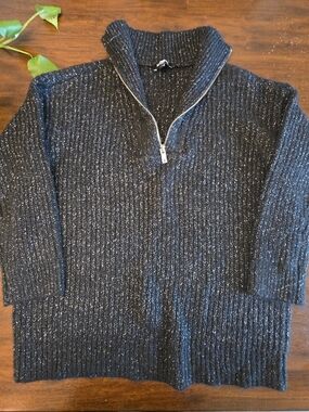 Express Black Metallic Marled Quarter-Zip Sweater - Size Small but oversized